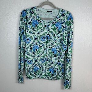 Talbots Long Sleeve Hydrangea Floral blue/green button front cardigan size XL